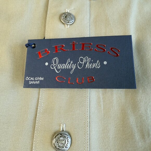 Briess Club Men's Button-Up Shirt L 41/42 – Khaki Beige 100% Cotton, Crest Metal - Picture 7 of 9